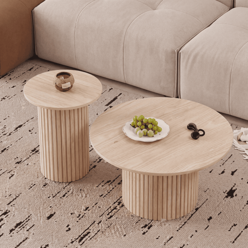 Ensemble de 2 tables basses rondes en bois