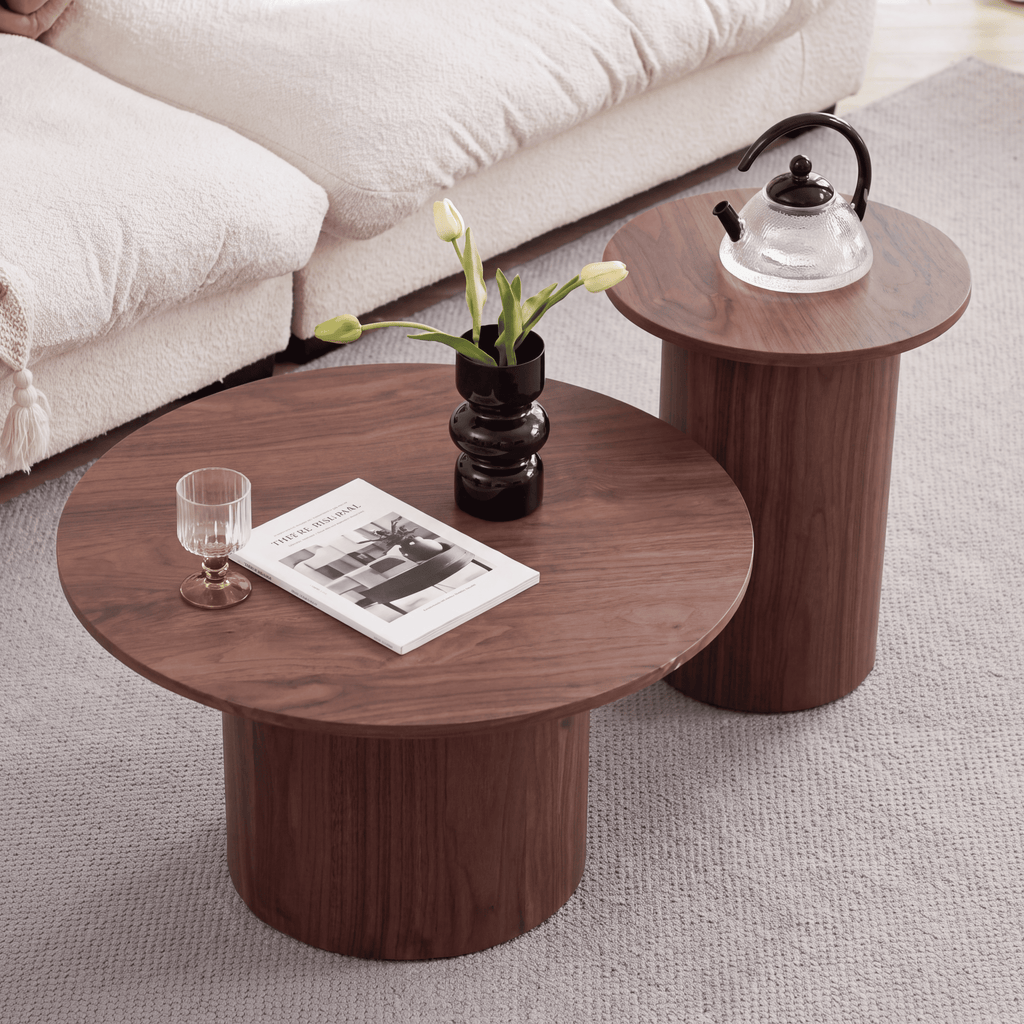 Ensemble de 2 tables basses rondes en bois