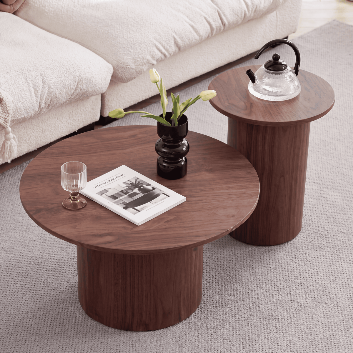 Ensemble de 2 tables basses rondes en bois